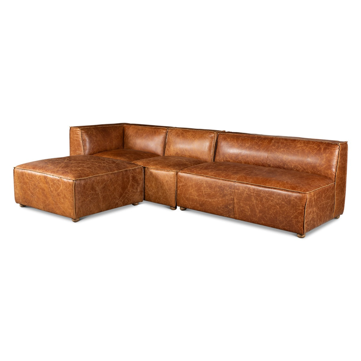 112" Cocoa Brown Leather Sectional Sofa