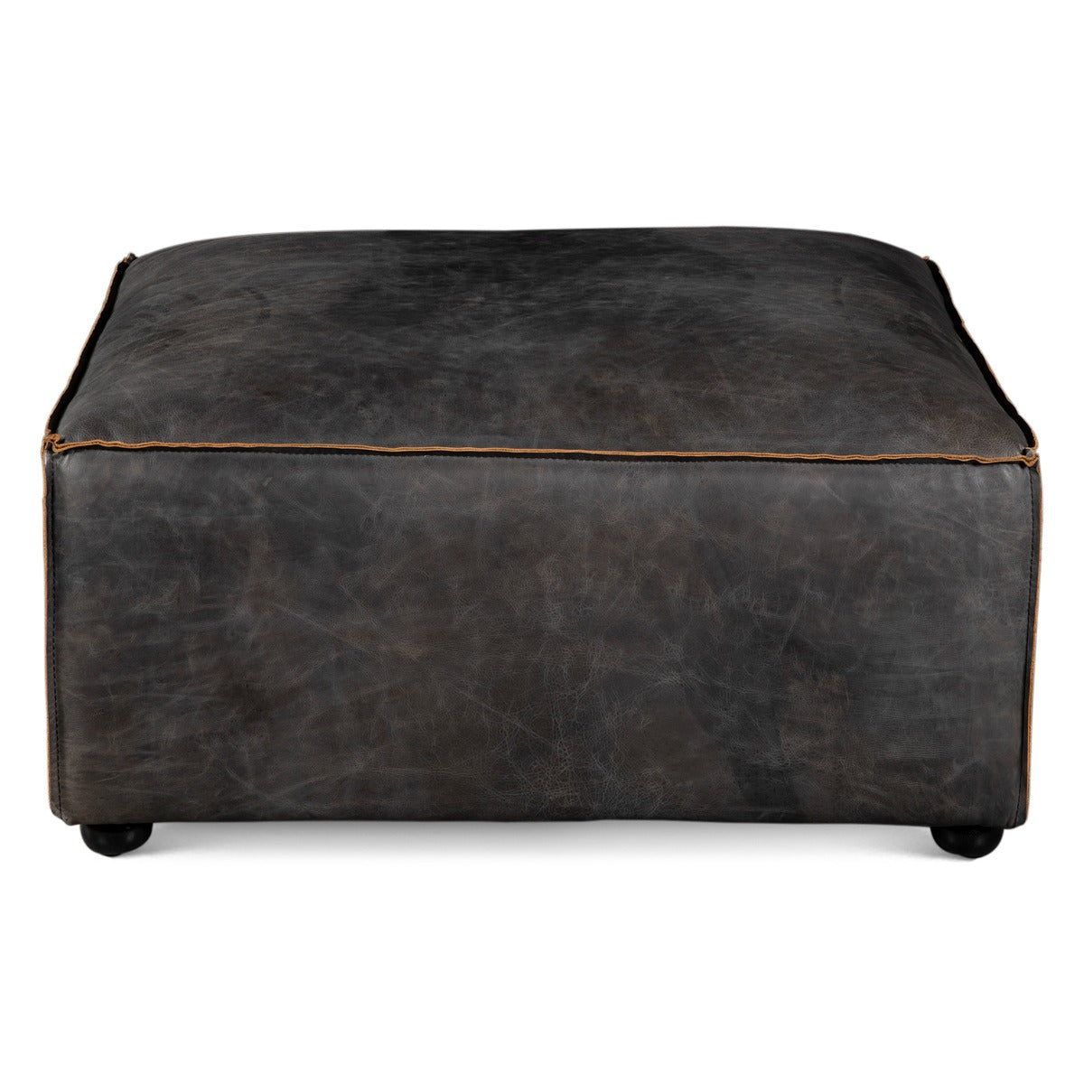 35" Antique Ebony Leather Sectional Ottoman