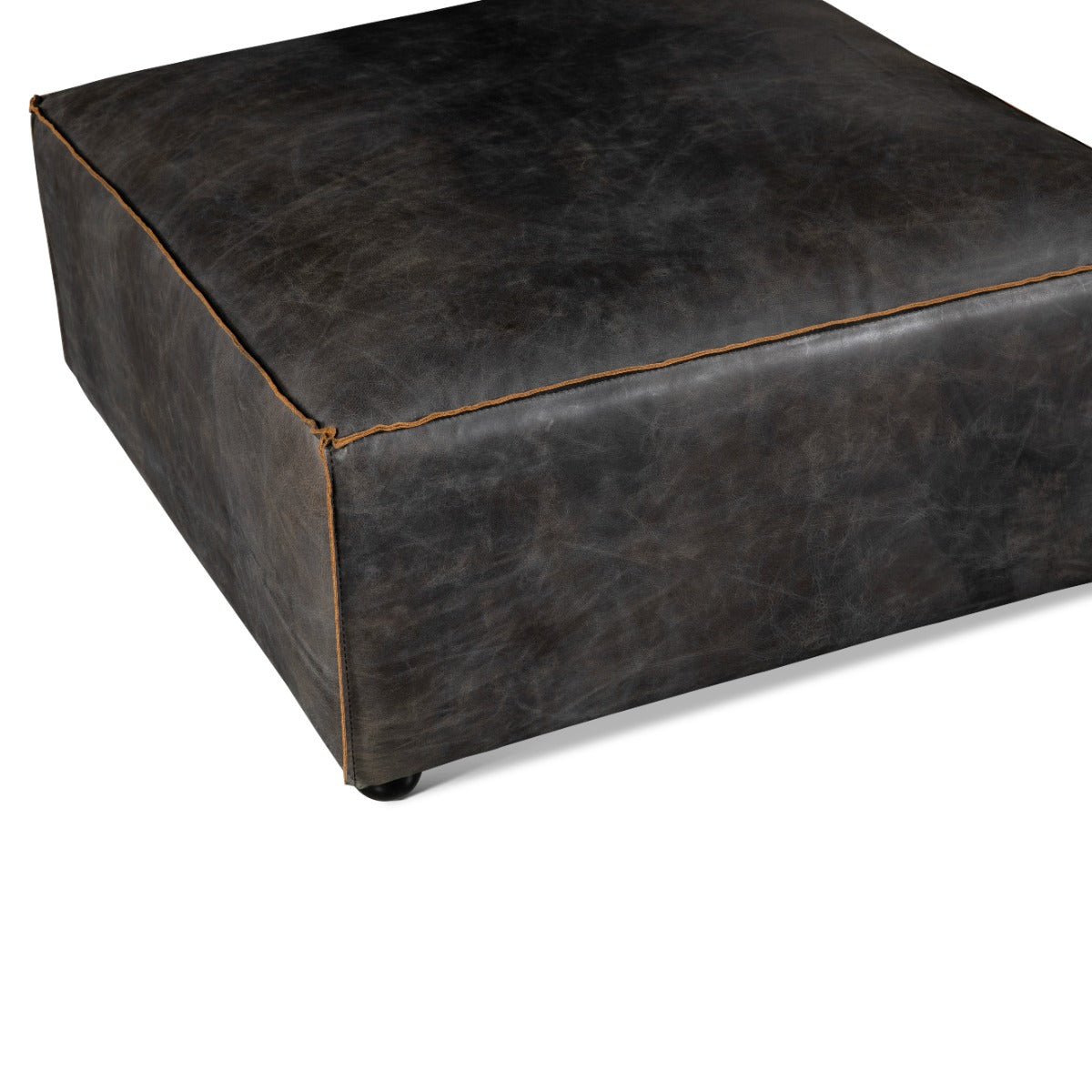 35" Antique Ebony Leather Sectional Ottoman