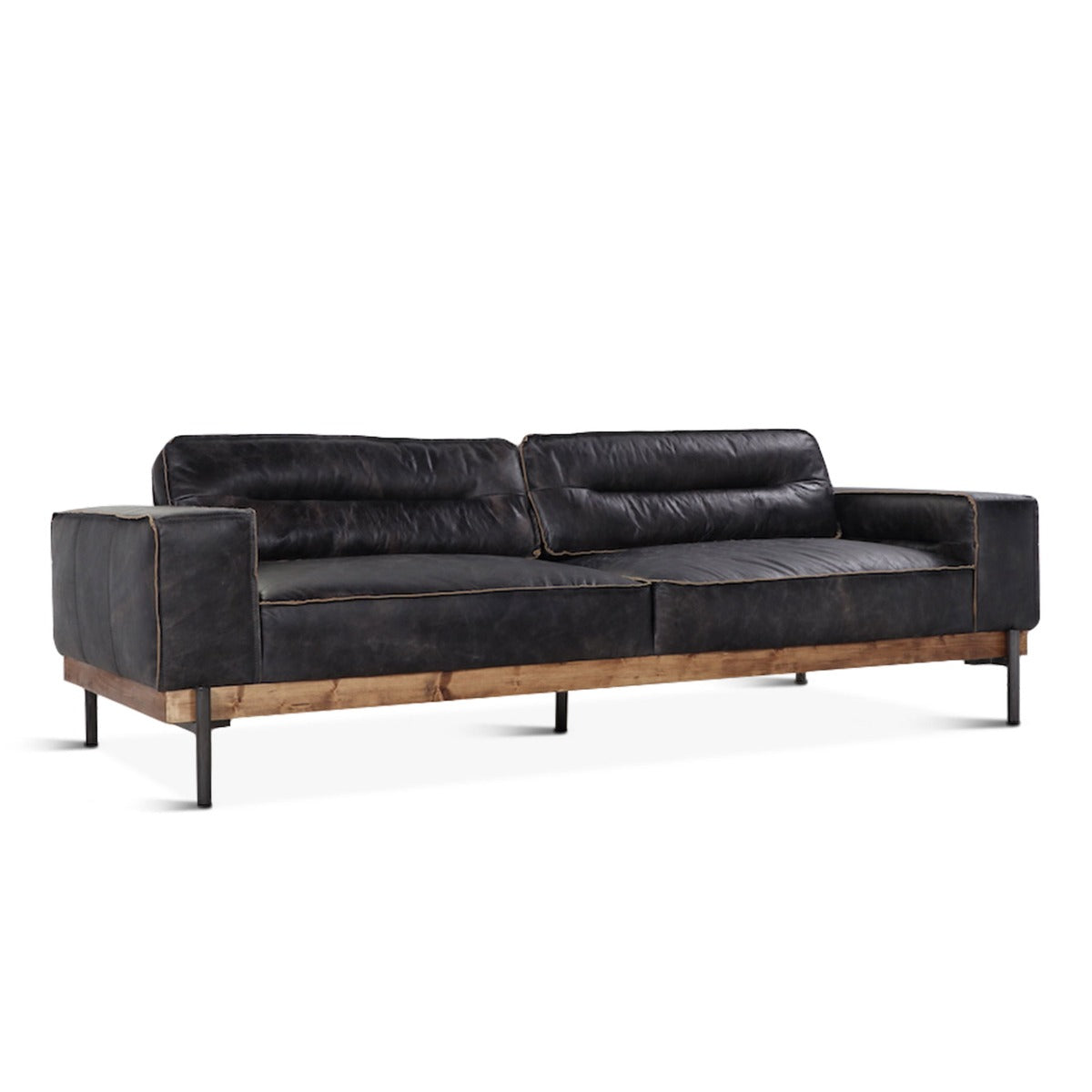 95" Antique Ebony Leather Sofa