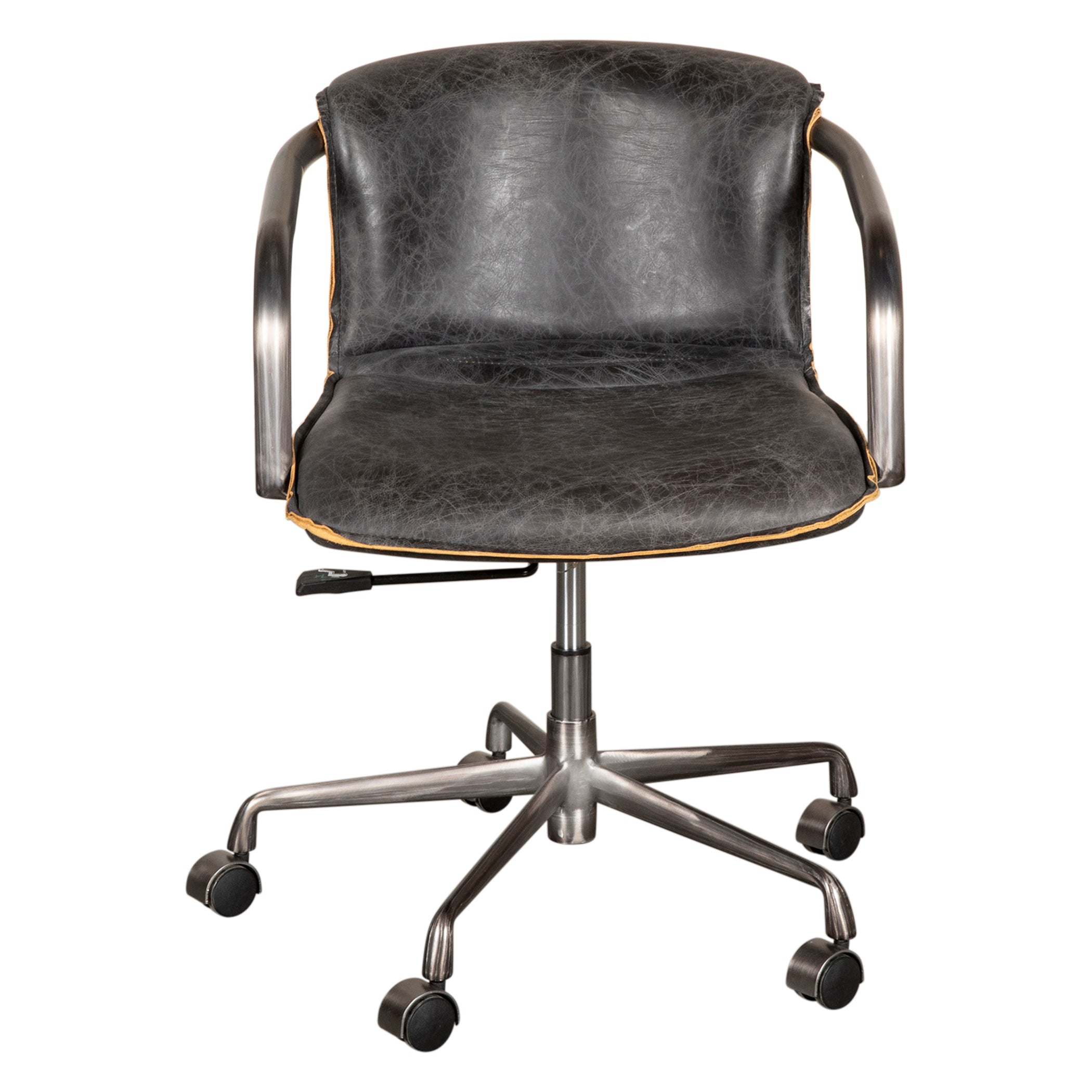 22" Antique Ebony Leather and Antique Zinc Swivel Office Chair