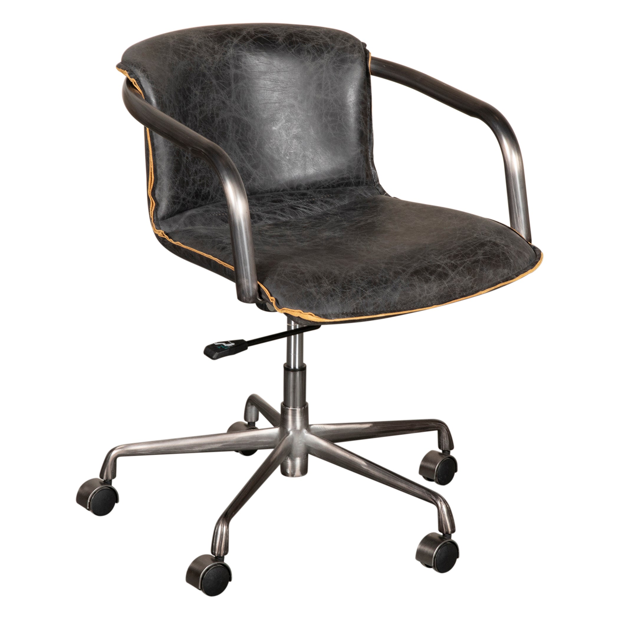 22" Antique Ebony Leather and Antique Zinc Swivel Office Chair