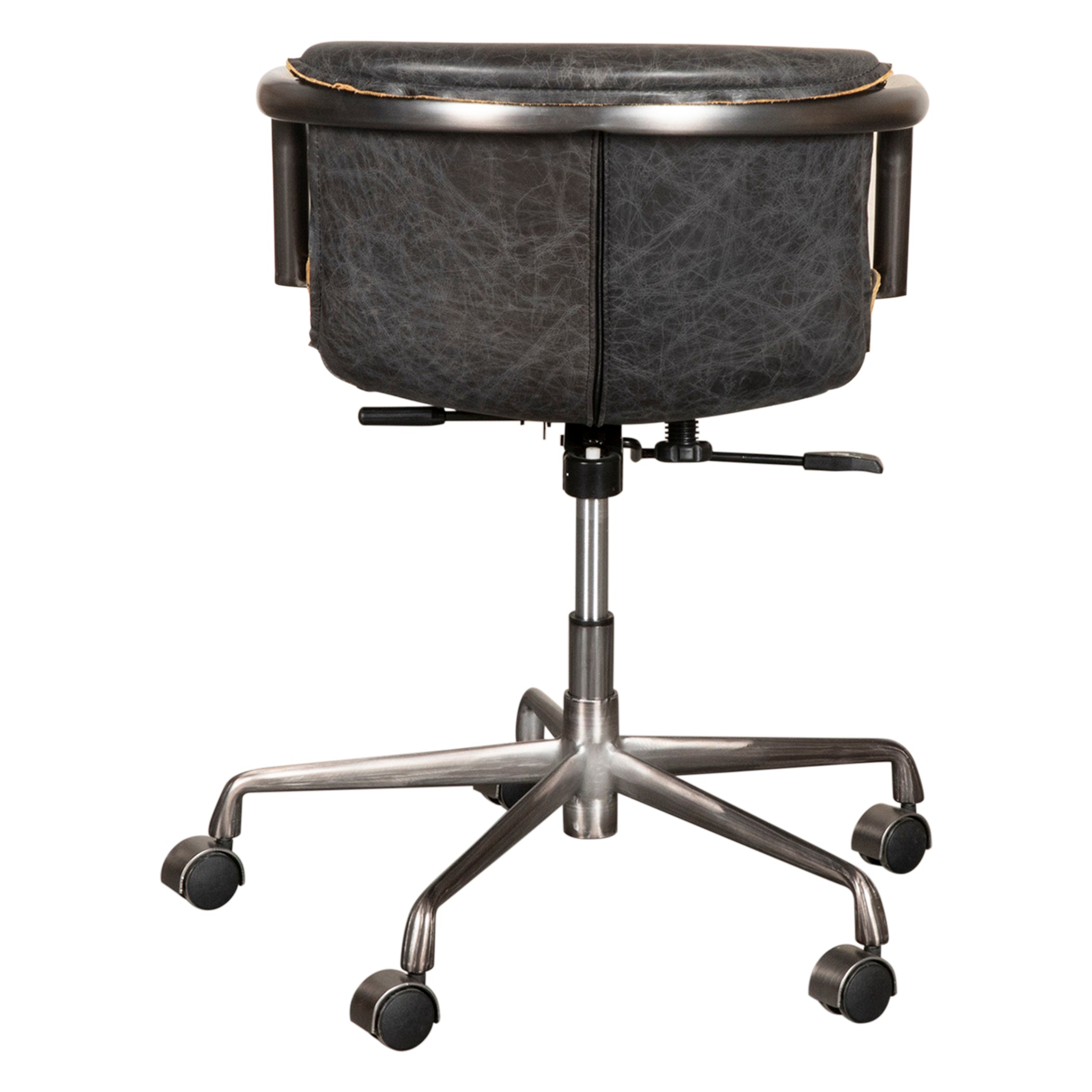 22" Antique Ebony Leather and Antique Zinc Swivel Office Chair