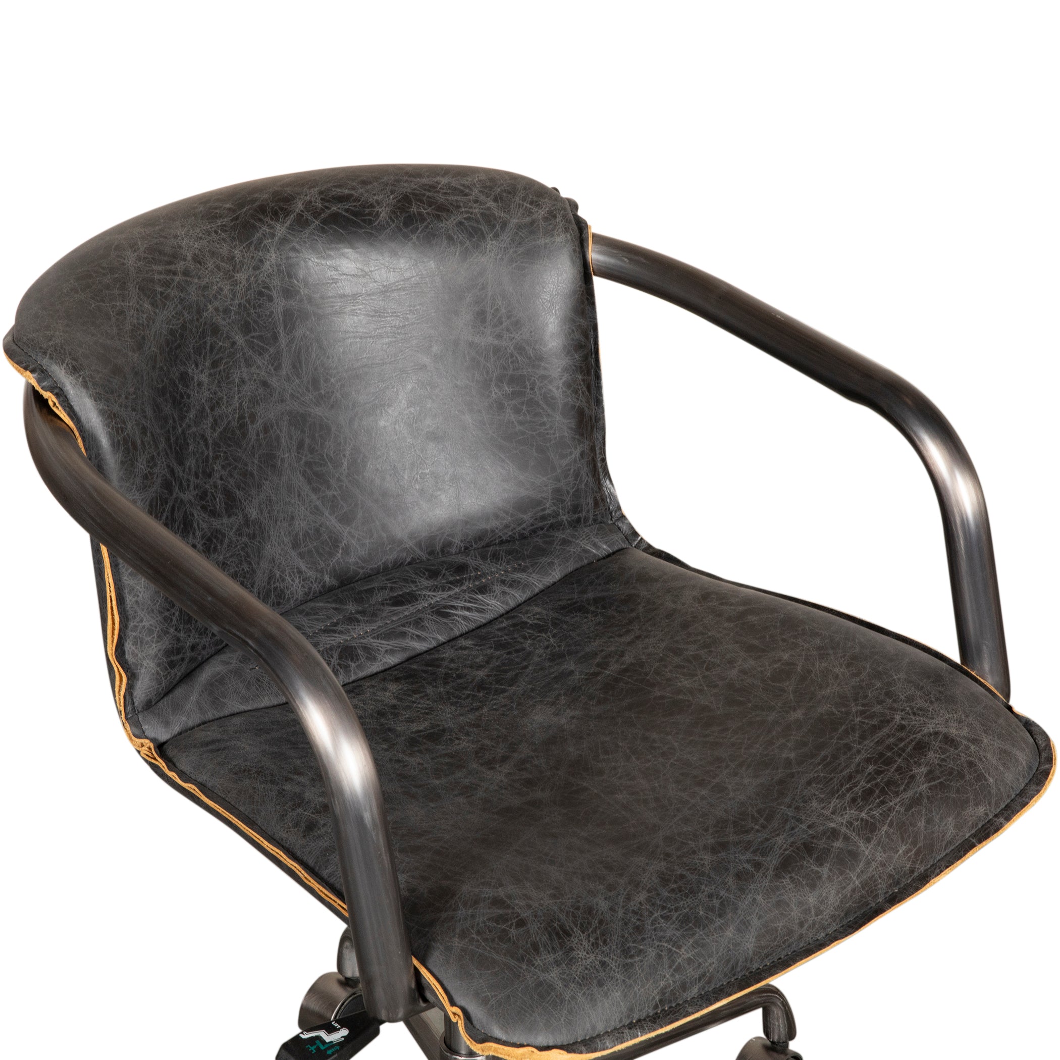 22" Antique Ebony Leather and Antique Zinc Swivel Office Chair