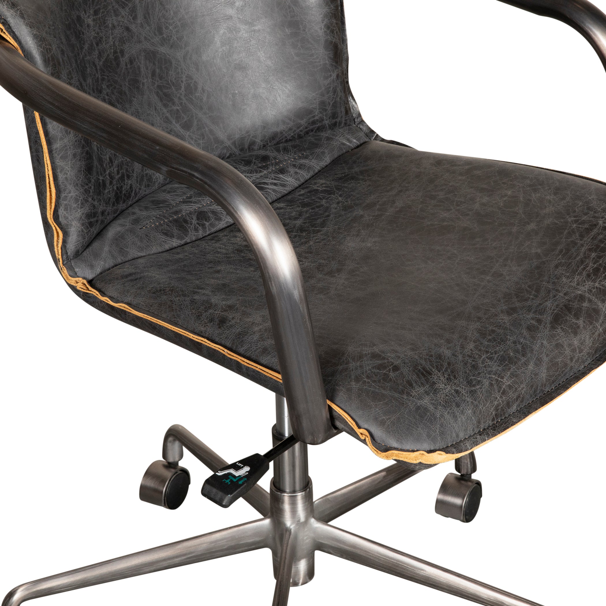 22" Antique Ebony Leather and Antique Zinc Swivel Office Chair
