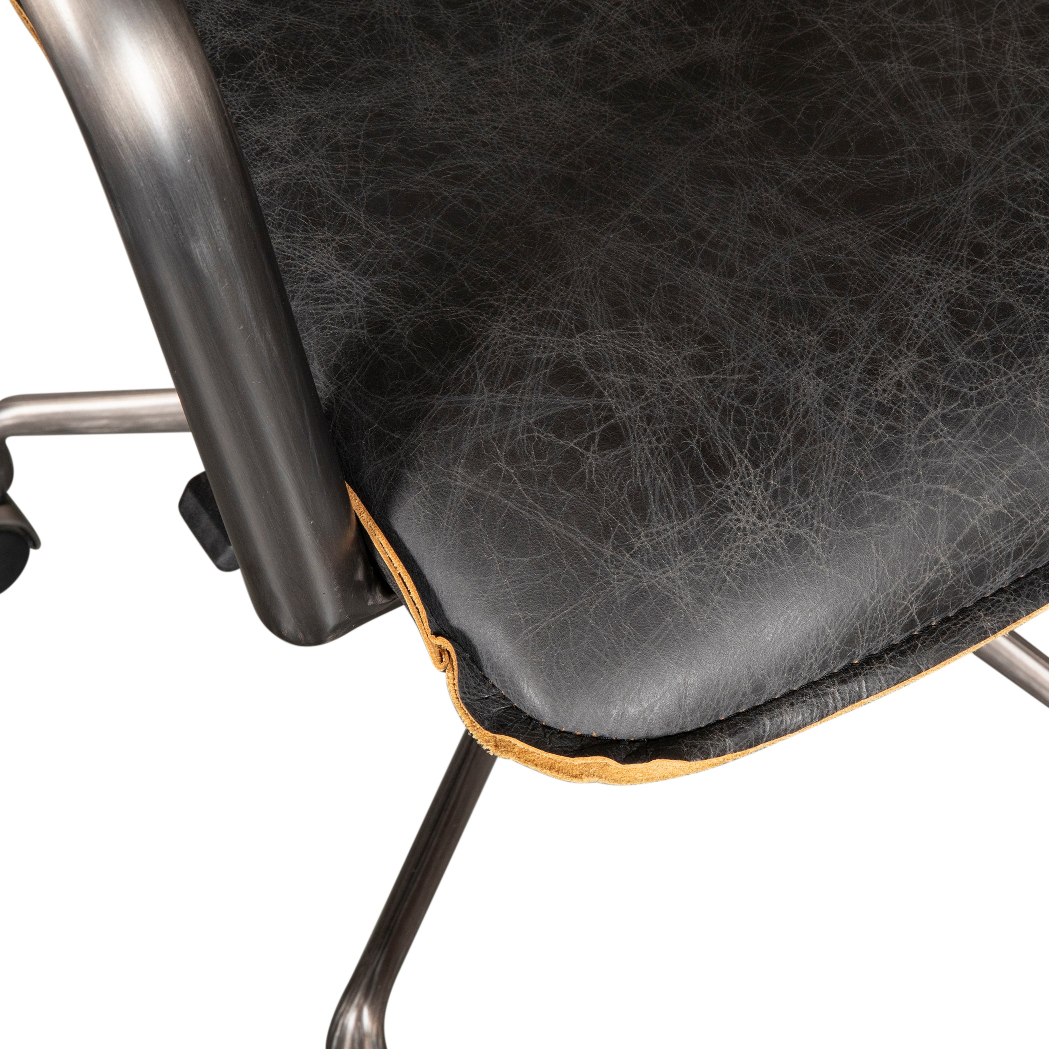 22" Antique Ebony Leather and Antique Zinc Swivel Office Chair