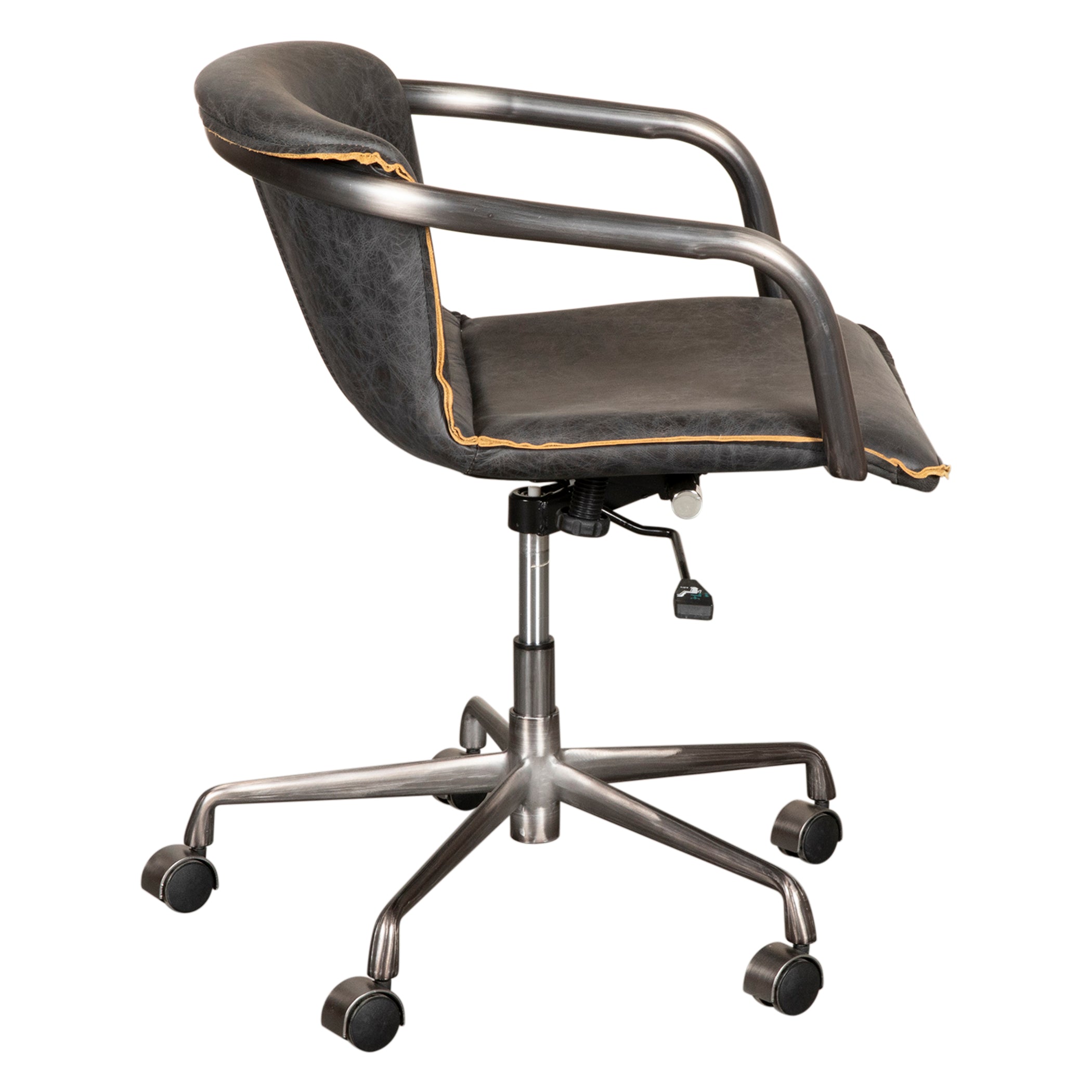 22" Antique Ebony Leather and Antique Zinc Swivel Office Chair
