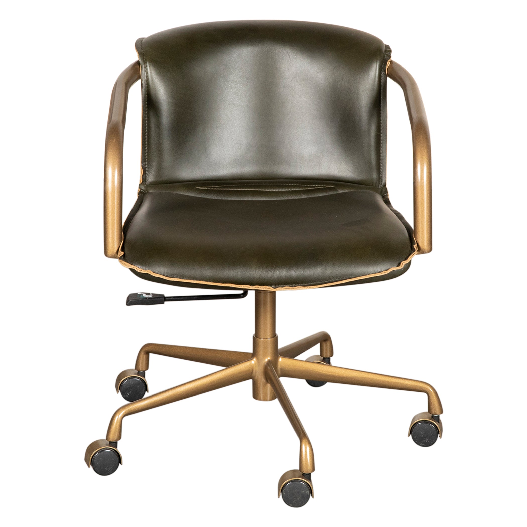 22" Emerald Green Leather and Antique Gold Swivel Office Chair