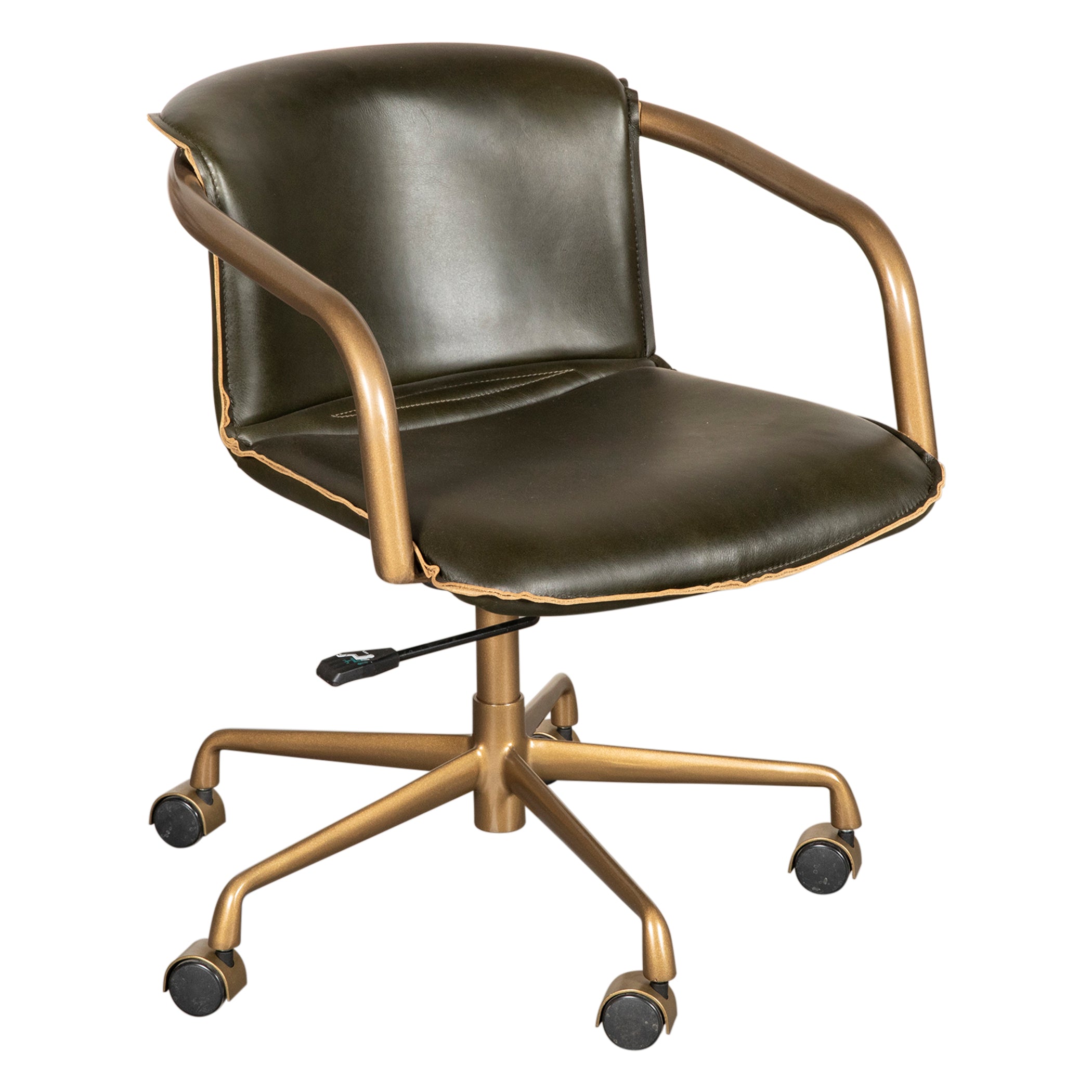 22" Emerald Green Leather and Antique Gold Swivel Office Chair