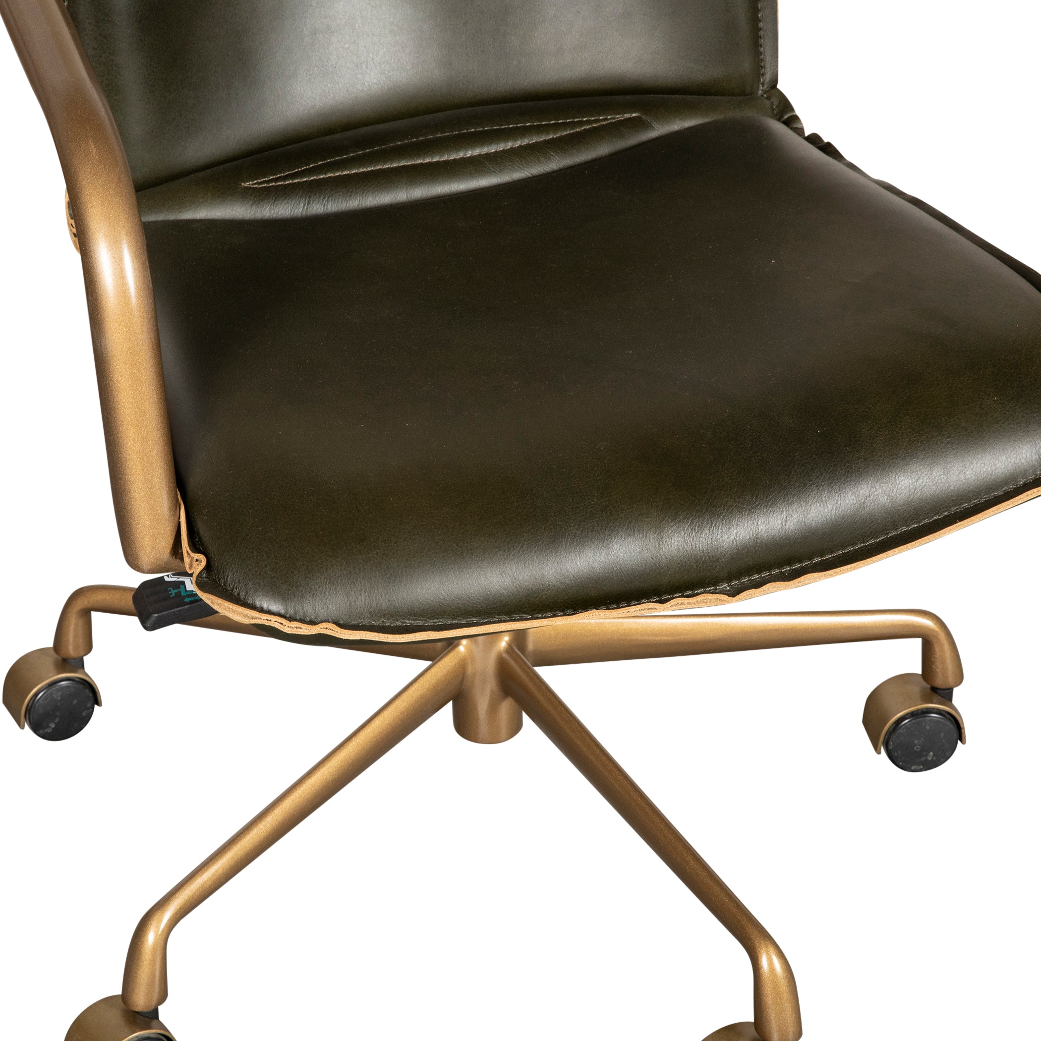 22" Emerald Green Leather and Antique Gold Swivel Office Chair