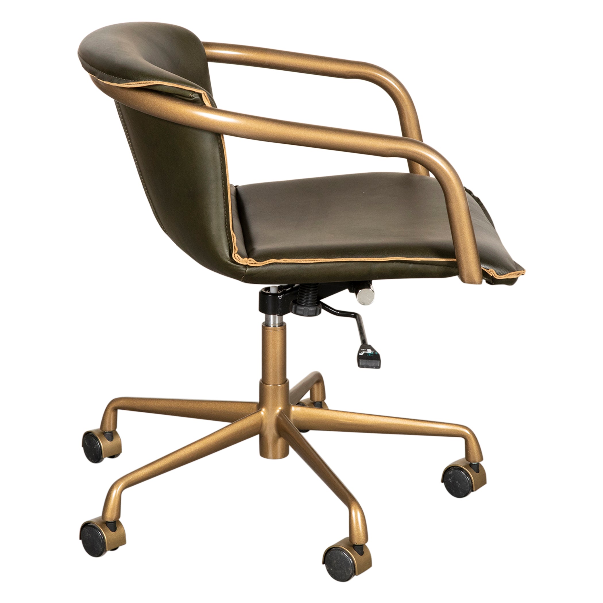 22" Emerald Green Leather and Antique Gold Swivel Office Chair