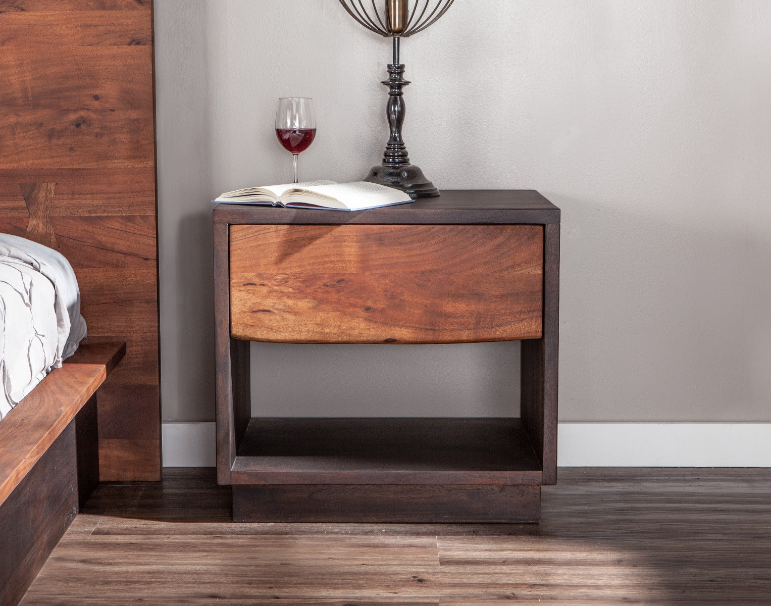 24" Raw Walnut Wood Nightstand