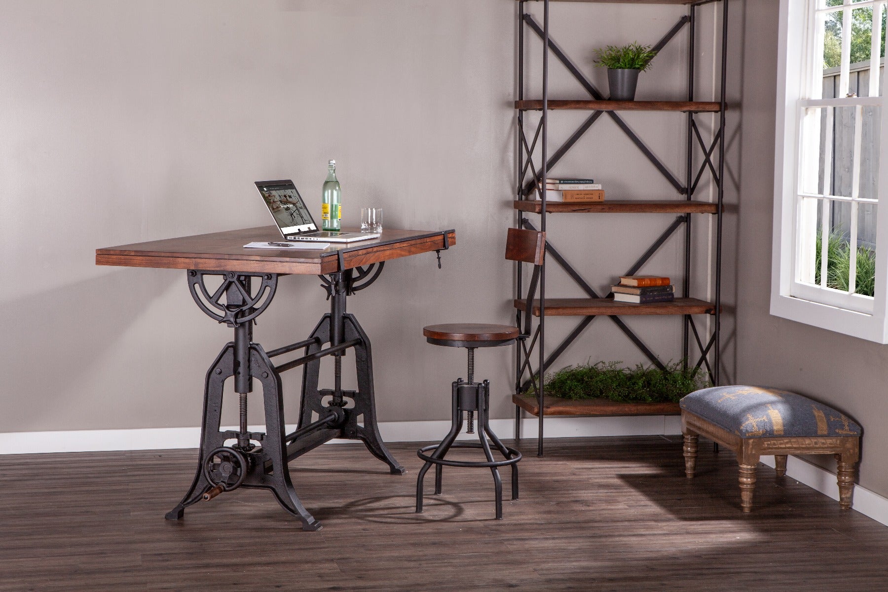 63" Walnut Wood Adjustable Drafting Desk