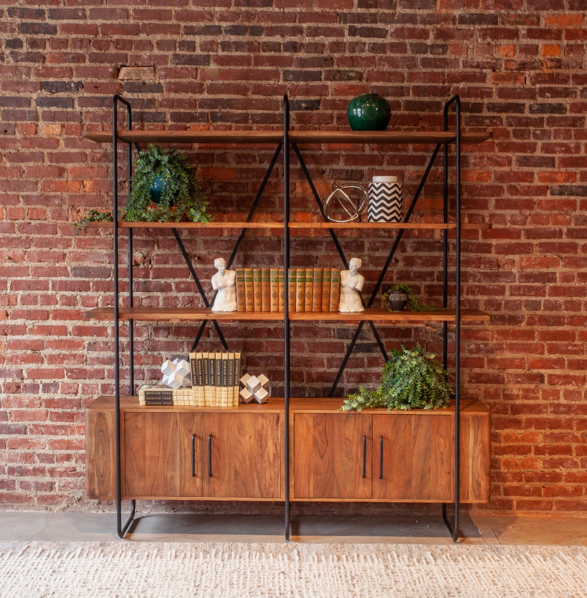 75" Pecan Brown Acacia Wood Bookshelf